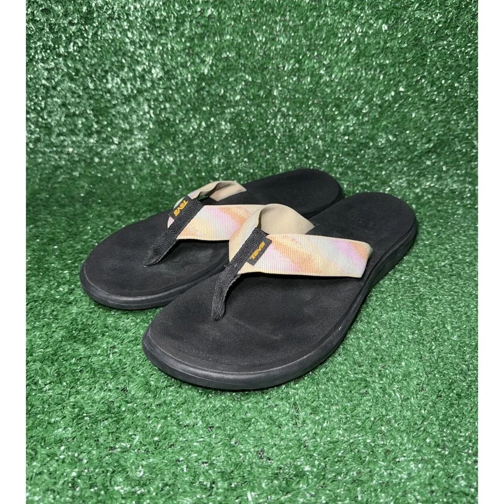 Teva Voya Flip Flops Womens Size‎ 8 Black Tie Dye Comfort Beach Recovery Sandals